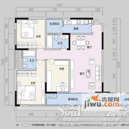 阳光100国际新城3室2厅2卫101.5㎡户型图