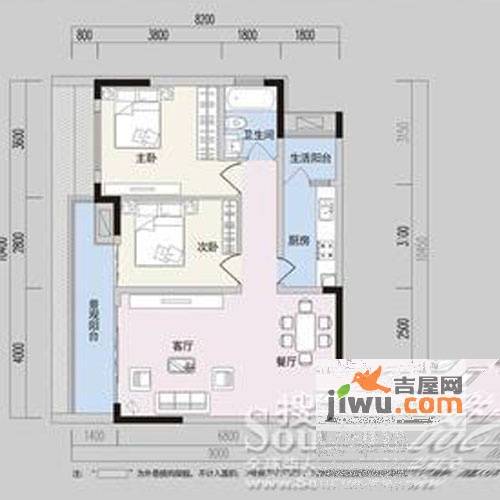 阳光100国际新城2室2厅1卫74㎡户型图