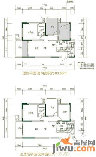 阳光100国际新城3室2厅2卫83.9㎡户型图