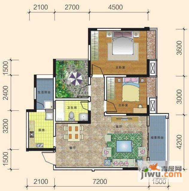 城市绿洲2室2厅1卫99.9㎡户型图