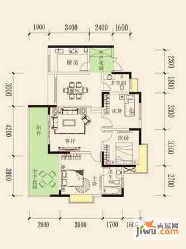 月源山水3室2厅2卫103.7㎡户型图