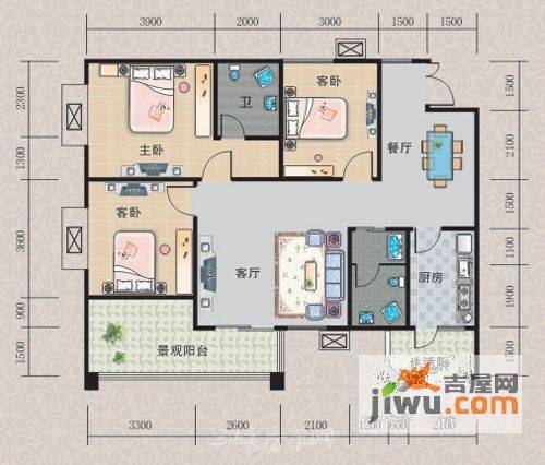 恒安翠湖澜郡3室2厅2卫117.1㎡户型图