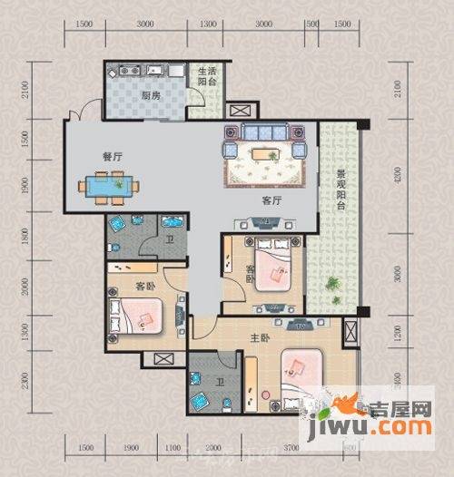 恒安翠湖澜郡3室2厅2卫116.7㎡户型图