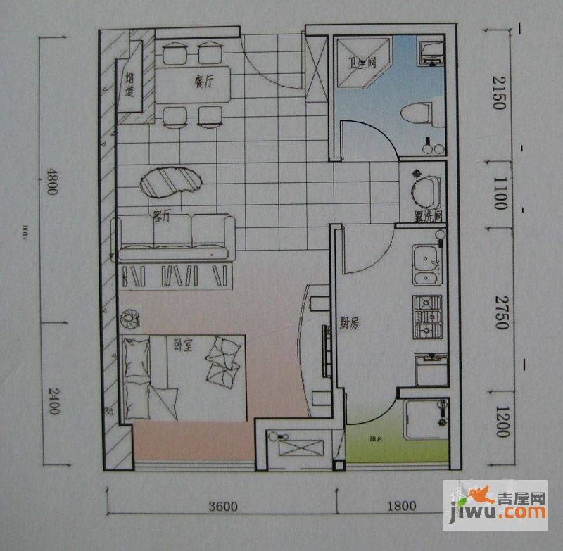 御锦江都1室1厅1卫44.4㎡户型图