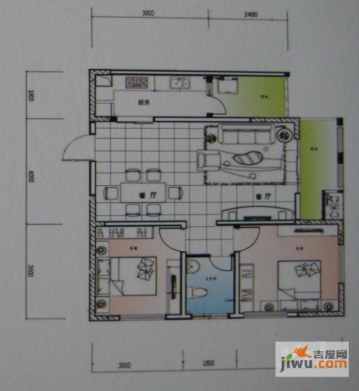 御锦江都2室2厅1卫90.7㎡户型图