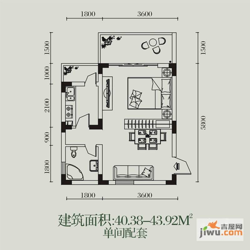 松竹苑1室0厅1卫40.4㎡户型图