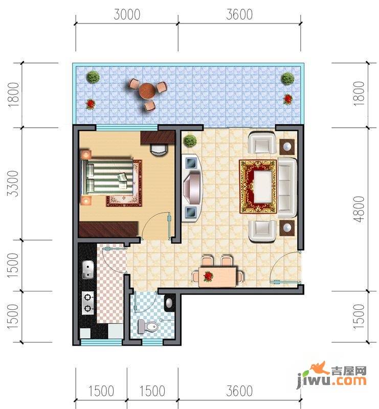 夏都211室1厅1卫59.1㎡户型图