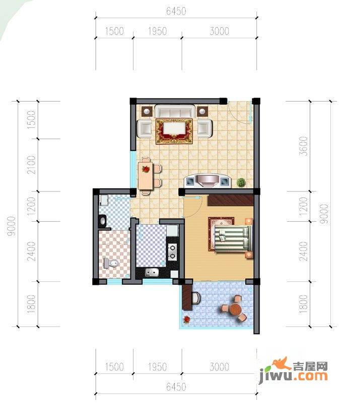 夏都211室1厅1卫49.5㎡户型图