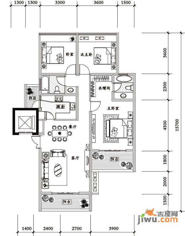 佳信南山玉林3室2厅2卫114㎡户型图