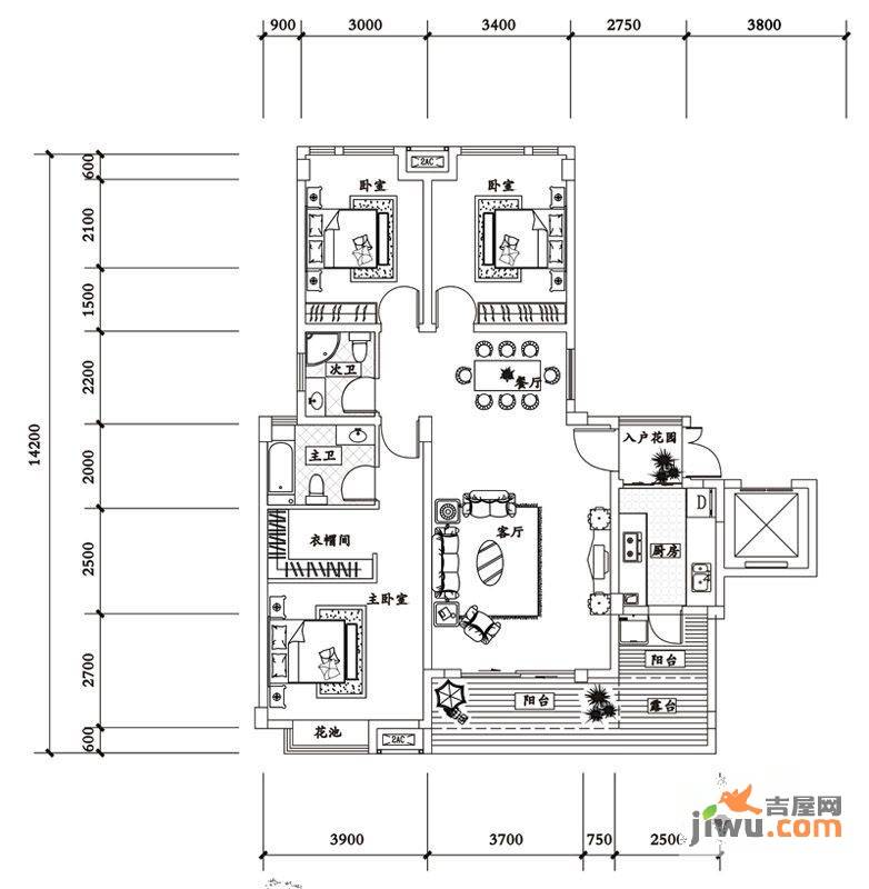 佳信南山玉林3室2厅2卫124㎡户型图