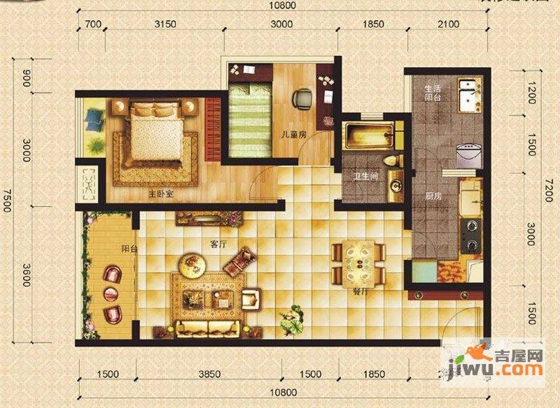 城市星光2室2厅1卫76.1㎡户型图