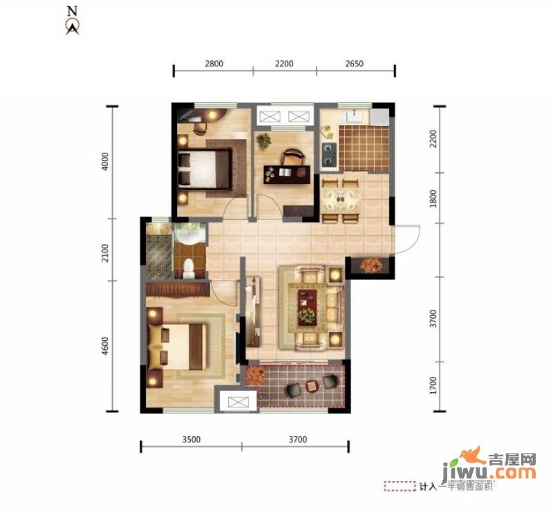 新城金郡3室2厅1卫95㎡户型图