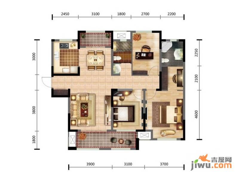 新城金郡3室2厅2卫135㎡户型图