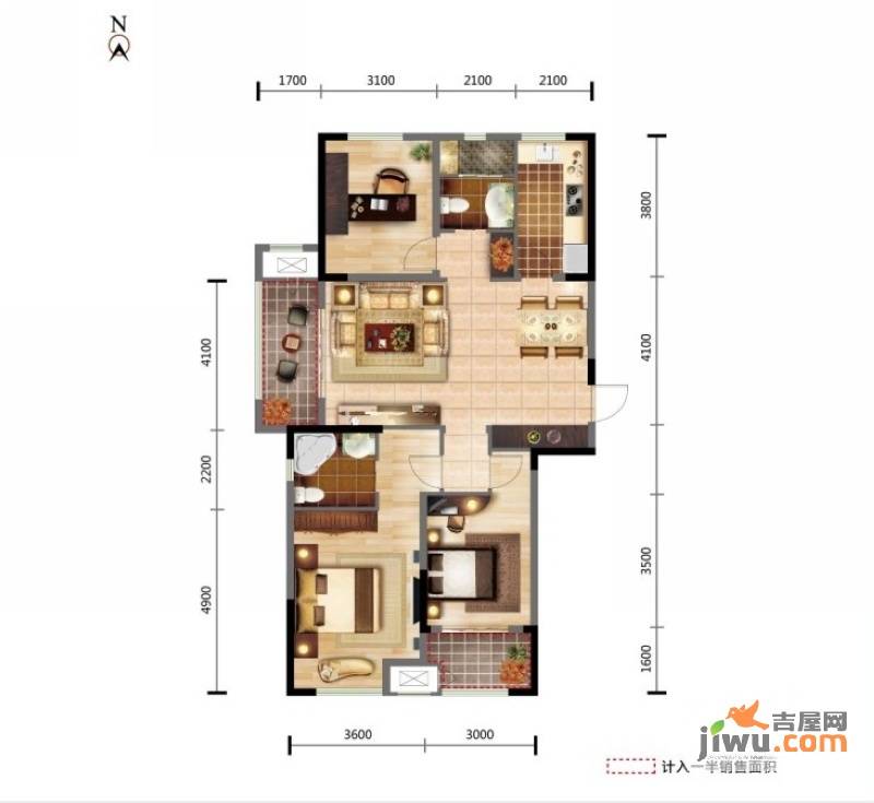 新城金郡3室2厅2卫132㎡户型图