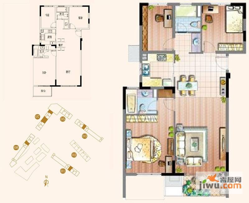 仁恒G53公寓3室2厅2卫113㎡户型图