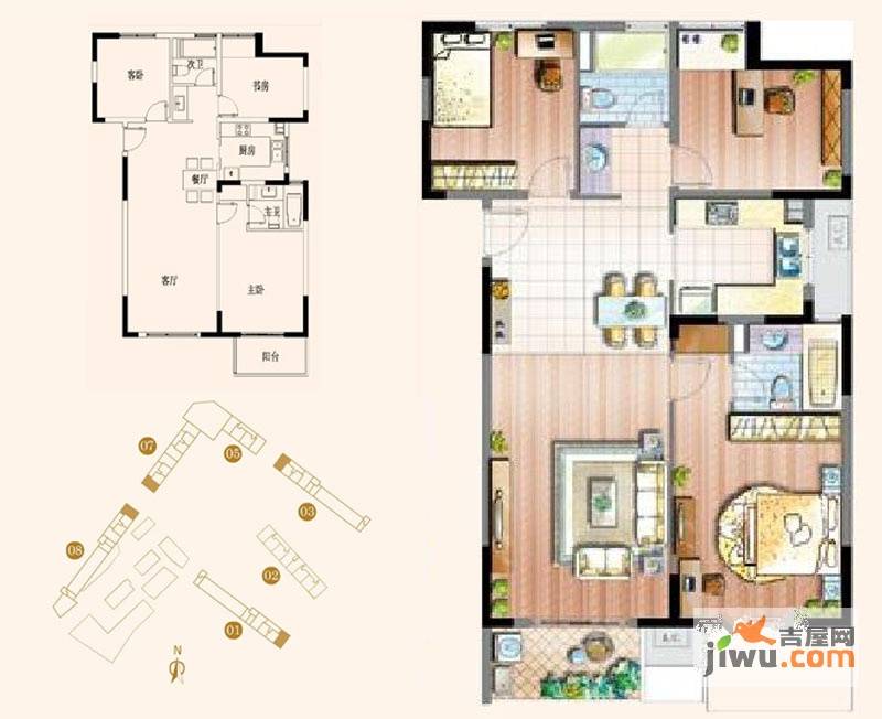 仁恒G53公寓3室2厅2卫116㎡户型图