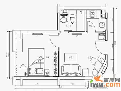 三味公寓1室1厅1卫42㎡户型图