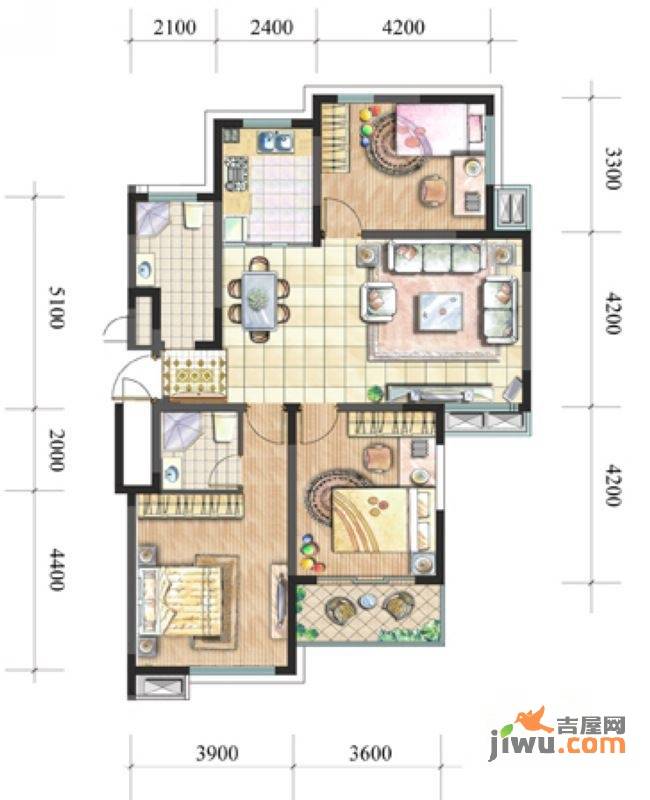 武夷水岸家园3室2厅2卫122.1㎡户型图