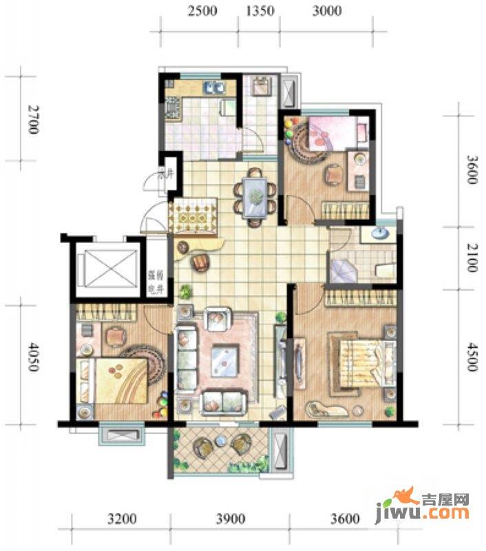 武夷水岸家园3室2厅1卫109.2㎡户型图