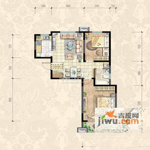 武夷水岸家园2室2厅1卫90.1㎡户型图