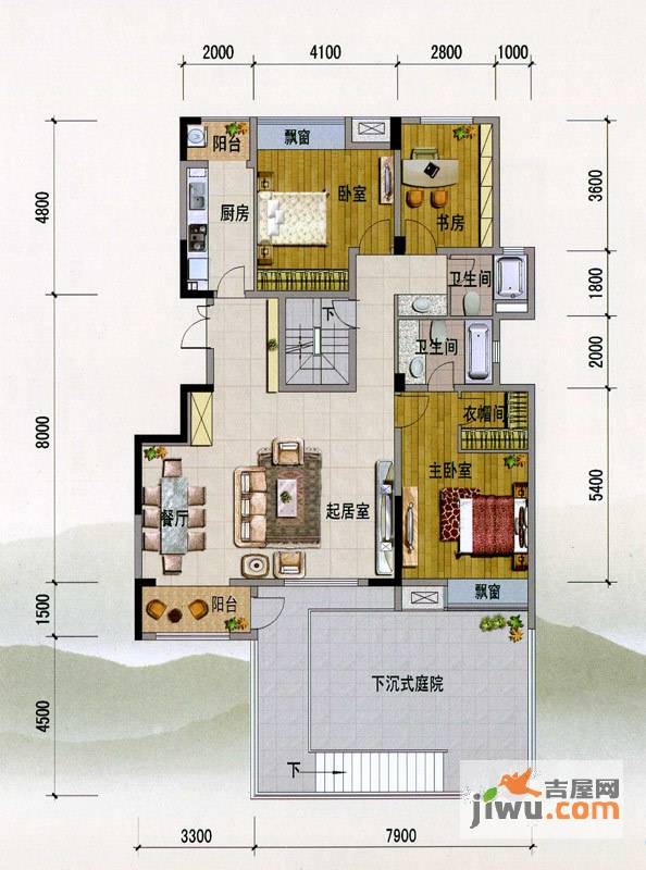 紫玉山庄3室2厅2卫143.4㎡户型图