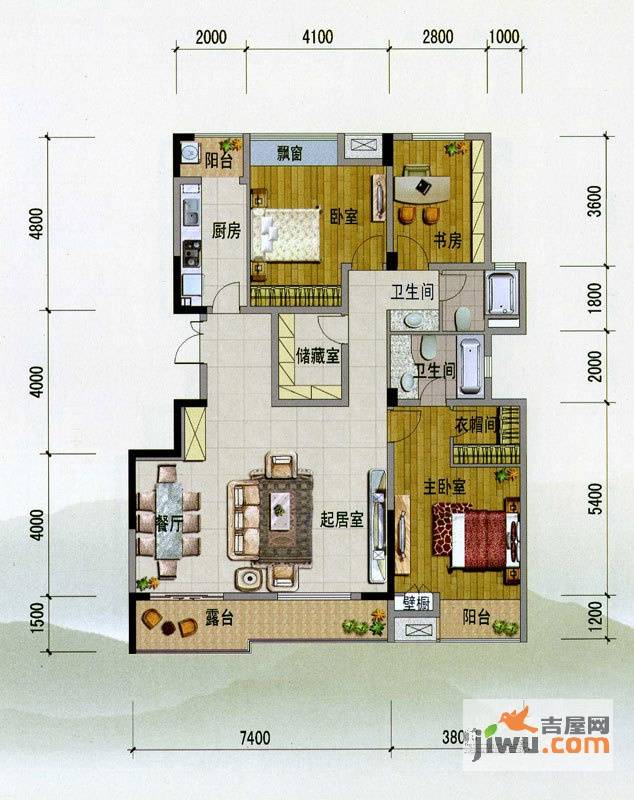 紫玉山庄3室2厅2卫143㎡户型图