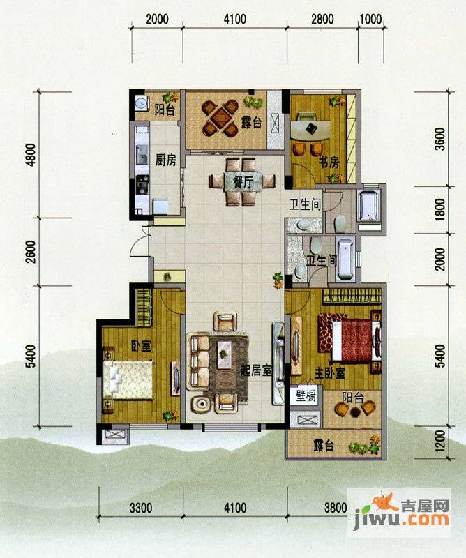 紫玉山庄3室2厅2卫129.5㎡户型图