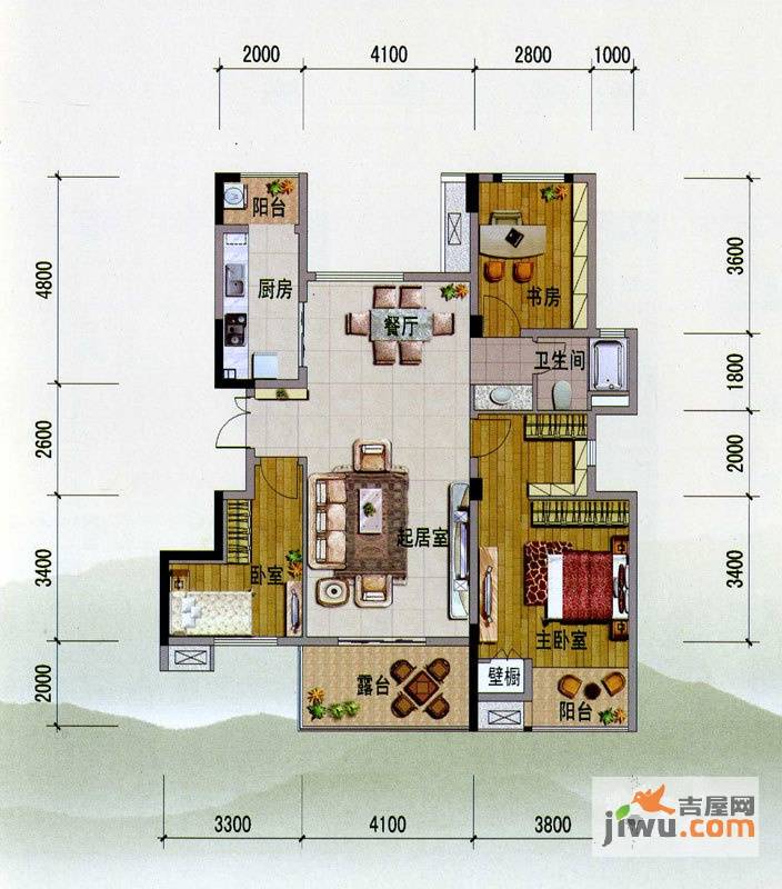 紫玉山庄3室2厅1卫112.3㎡户型图