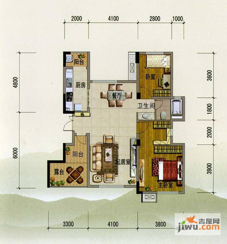 紫玉山庄3室2厅1卫98.7㎡户型图