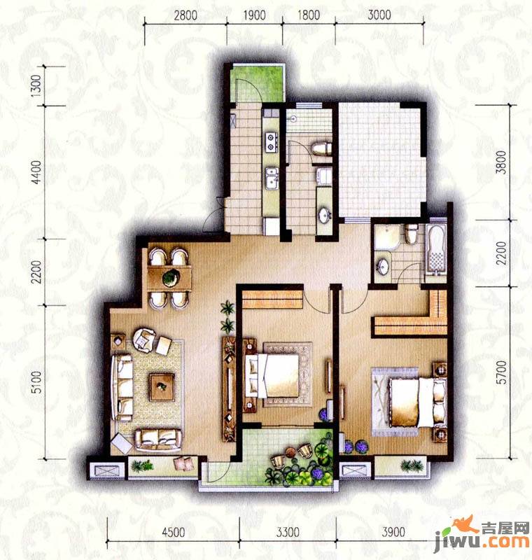 紫庐2室2厅2卫119㎡户型图