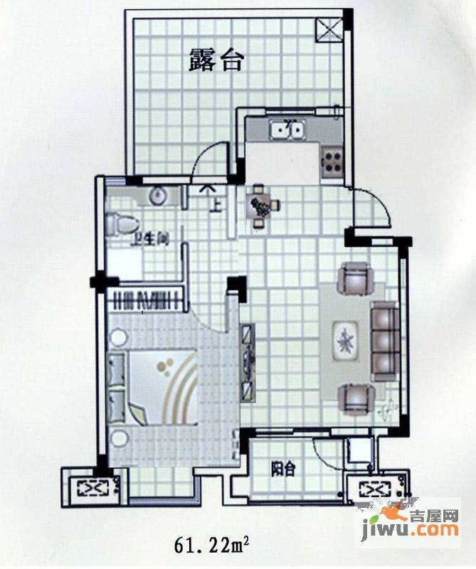 乾和福邸1室1厅1卫61.2㎡户型图