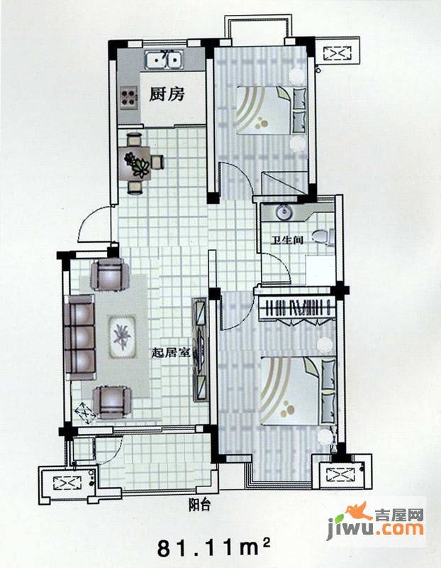 乾和福邸2室1厅1卫81.1㎡户型图