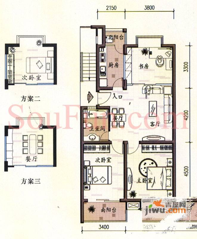 上城风景3室1厅1卫96㎡户型图