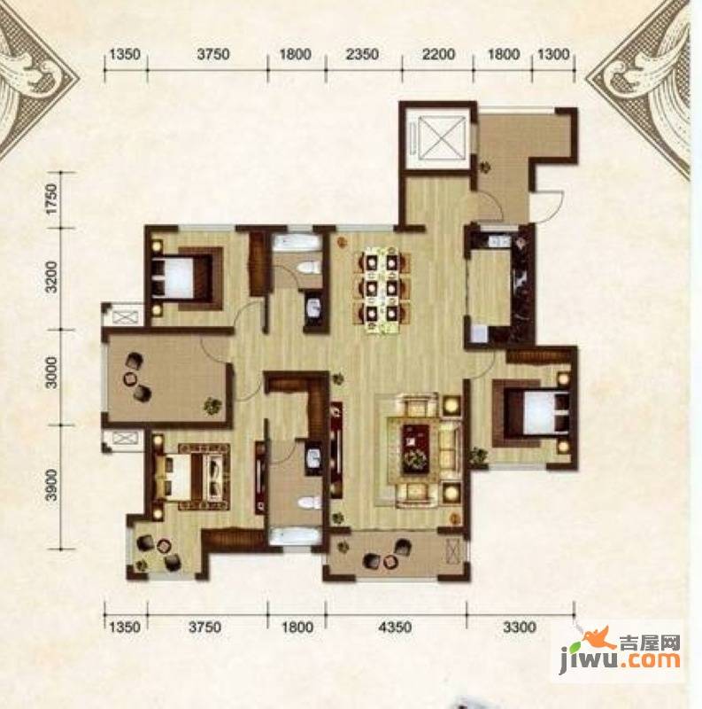 荣盛龙湖半岛3室2厅1卫99㎡户型图