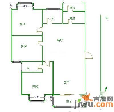 江畔明珠广场3室2厅2卫136㎡户型图