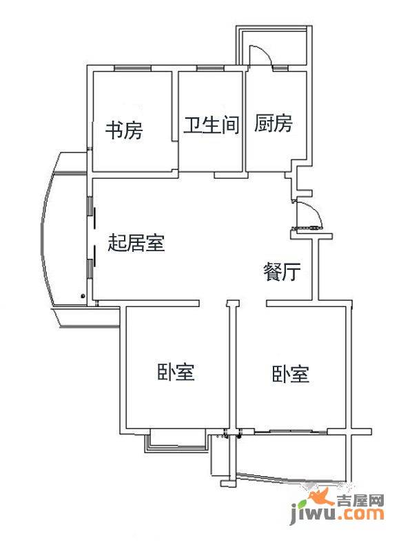 墨香山庄3室2厅1卫113㎡户型图