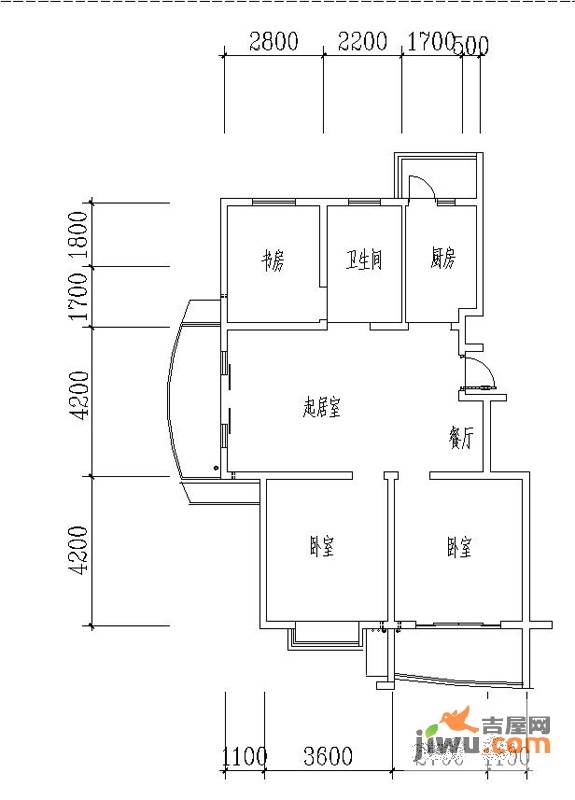 墨香山庄3室2厅1卫110㎡户型图