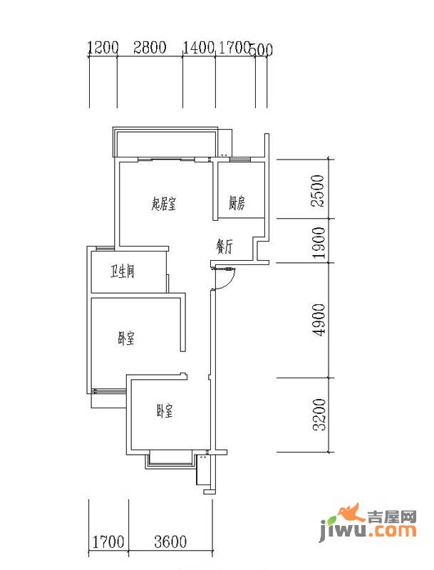 墨香山庄2室2厅1卫114㎡户型图