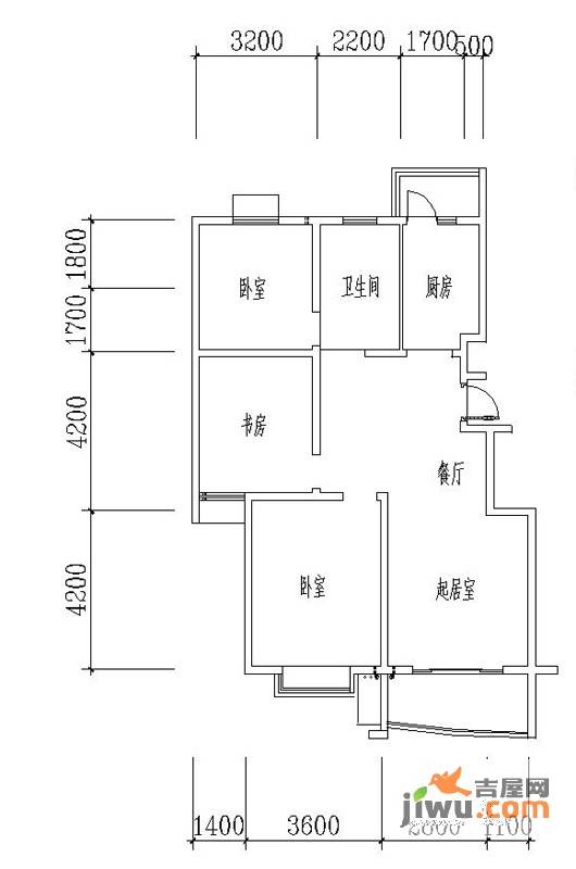 墨香山庄3室2厅1卫110㎡户型图