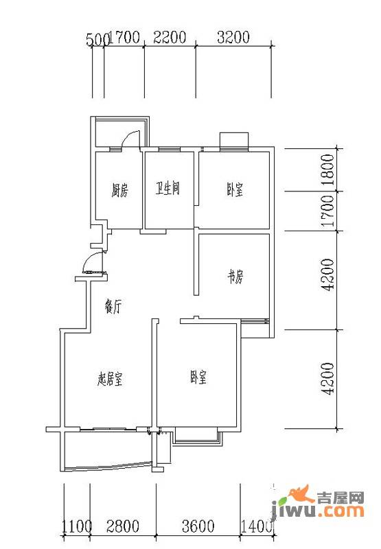 墨香山庄3室2厅1卫110㎡户型图