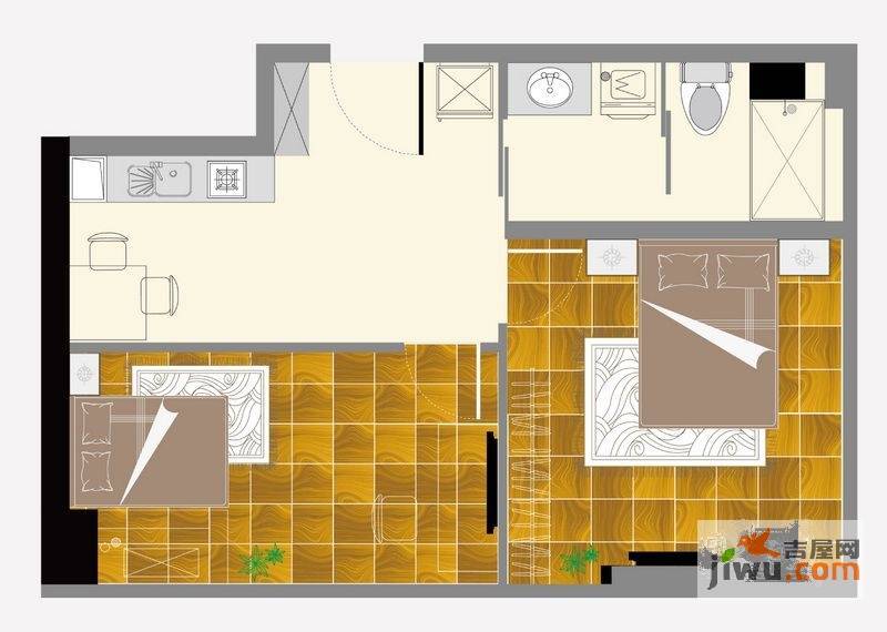 胜泰华府2室1厅1卫62.3㎡户型图