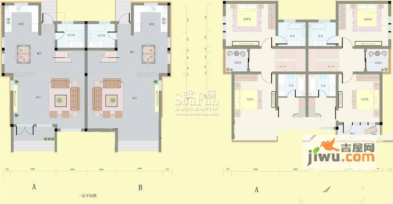 华洲青林湾2室2厅3卫287.1㎡户型图