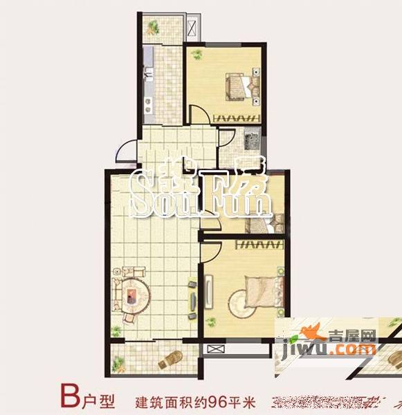 金东城雅居3室2厅1卫96㎡户型图