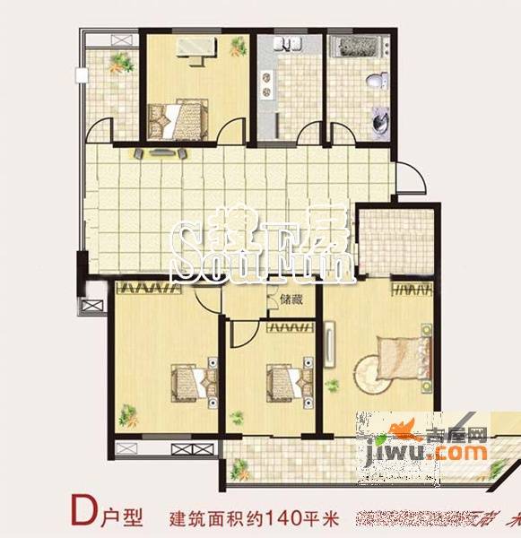 金东城雅居2室2厅2卫140㎡户型图