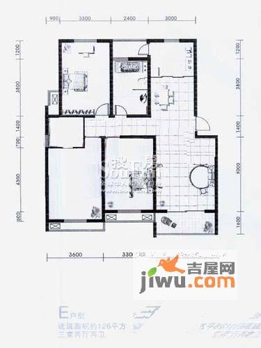 金东城雅居3室2厅2卫126㎡户型图