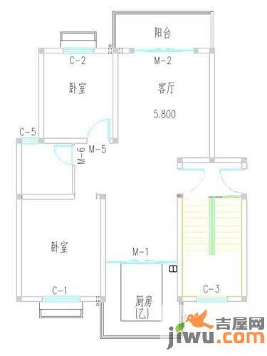 聚贤新城2室2厅1卫87㎡户型图