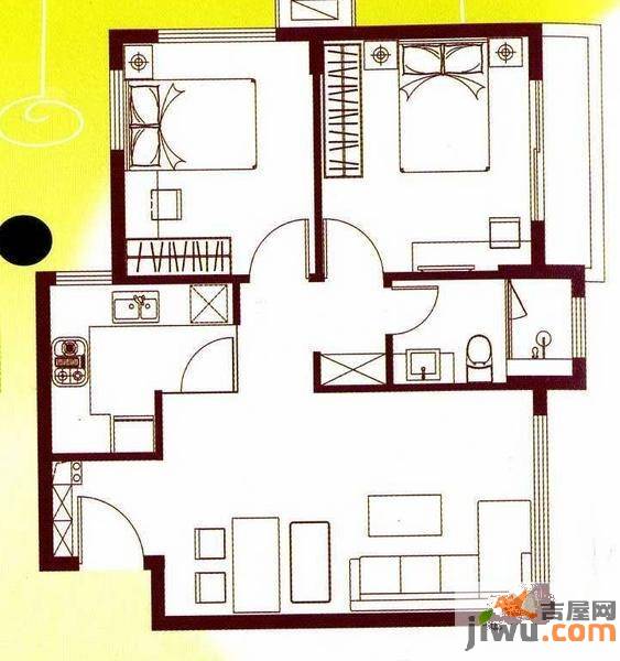 翠屏紫气钟山2室2厅1卫66.7㎡户型图