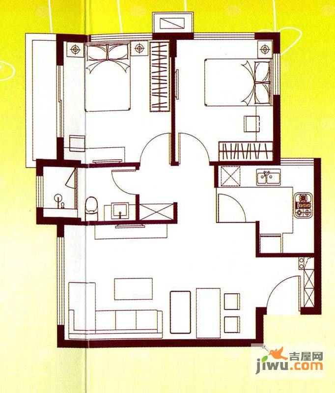 翠屏紫气钟山2室2厅1卫66.7㎡户型图