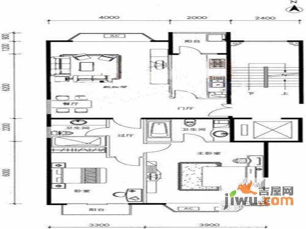 诚基百家湖小公馆2室2厅2卫户型图