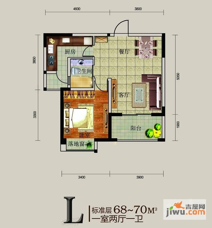 中北品尚1室1厅1卫70㎡户型图